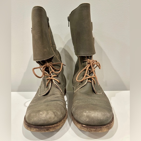 Matisse Olive Green Leather “Lance” Combat Buckle Zip & Lace Up Boots 7 1/2 - Picture 3 of 12